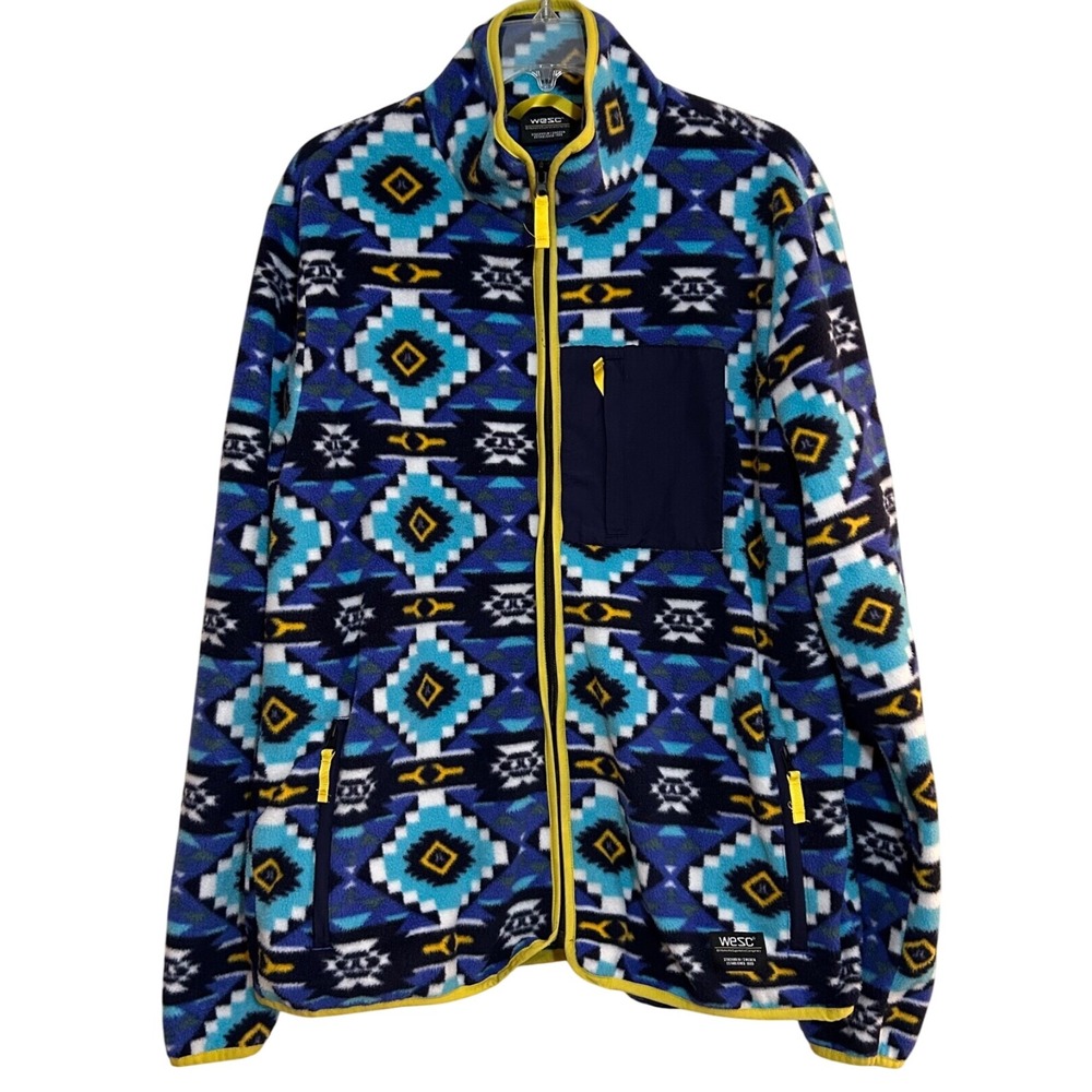 Wesc Moritz Full Zip Up Fleece Jacket‎ Unisex Men's XL Women XXL Blue Yellow